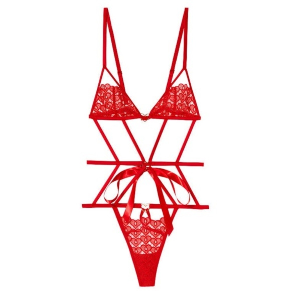 NWT Victorias Secret Strappy Heart Lace Teddy | Red XXL - Picture 3 of 5